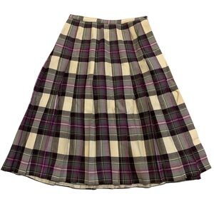 Vintage 70s Aljean of Canada Pure Virgin Wool Plaid Pleated Midi Skirt Size 10